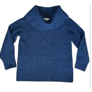 Madewell Blue Ribbed Ruffle‎ Turtleneck Sweater Fair Trade Certified Size M